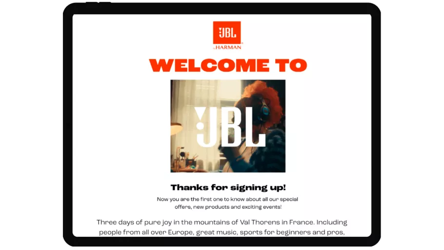 Thank you page on the JBL website.