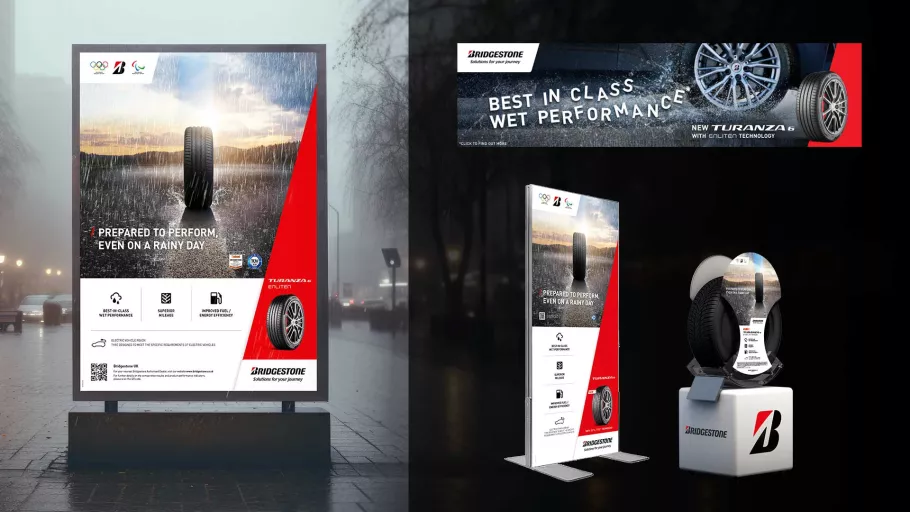 Posters and banners promoting Bridgestone's new Turanza 6 tyres across their entire EMEA region.
